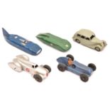 5 Dinky Toys. 23c, Mercedes-Benz Racing Car in blue, RN1. 23d, Auto-Union Racing Car in silver, RN2.