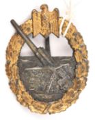 A Third Reich Coastal Artillery badge, by S H u Co (Sohn, Heubach). GC, the gilt good (Beadle does