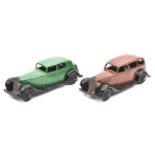 2 Dinky Toys. 30c, Daimler in green. 30d, Vauxhall in brown. Both with ridged black wheels and