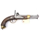 A French 12 bore Model 1822 bis percussion cavalry pistol, 13½" overall, barrel 8" with regimental