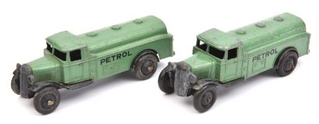 2 Dinky Toys Petrol Tankers (25d). Post-war examples in green with third type black base plates.