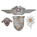A Third Reich Krim shield, of grey zinc (no backing, 3 of the wire fittings resoldered); a Luftwaffe