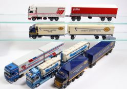 5 modern Dutch produced Tekno Trucks. 3x Scania - 3 are 3 axle box vans, with box trailers - one