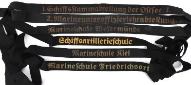 6 Third Reich period naval cap tallies: "1.Schiffsstammabteilung der Ostsee.1."; "2.