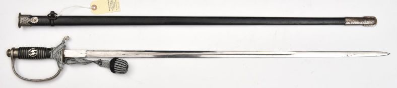 A Third Reich SS style officer's sword, unmarked plated 31½' blade, the hilt with wire bound black