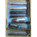 9x N gauge model railway American outline items by Rivarossi. Including a B&O Class P7 4-6-2