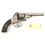 A 5 shot 120 bore Bentley type open frame self cocking percussion revolver, 9" overall, octagonal