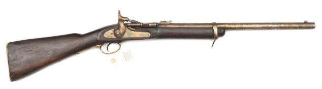 An Indian made .577" Snider carbine, 36" overall, barrel 19" with spurious ordnance marks, the