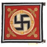 A Third Reich NSDAP Political Leader's car pennant, with heavily gold bullion embroidered eagles and