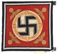 A Third Reich NSDAP Political Leader's car pennant, with heavily gold bullion embroidered eagles and