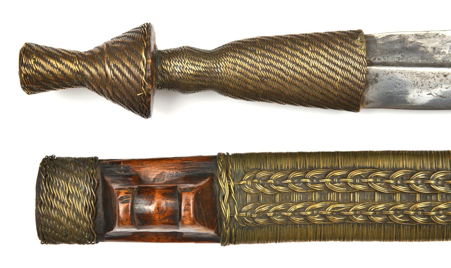 A good African Shona tribal knife bakatwa. c.1900, straight DE blade 29cms with off-set fullers, - Image 3 of 3