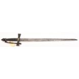 A Masonic sword, blade 22", flared crossguard, wirebound grip, flattened ball pommel, crimson