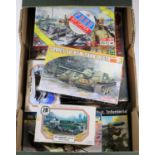 20x unmade military plastic kits by JB Models, Revell, Airfix, Pegasus, etc. In 1:76, 1:72, etc