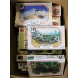 20x unmade military plastic kits by Revell, Airfix, Roden, JB, PST, Dragon,Esci etc. In 1:76, 1: