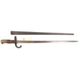 A French M1874 Gras bayonet, d 1878 on backstrap, in scabbard. GC £50-60
