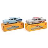 2 Dinky Toys American Cars. Studebaker President Sedan (179) in light blue with dark blue flash with