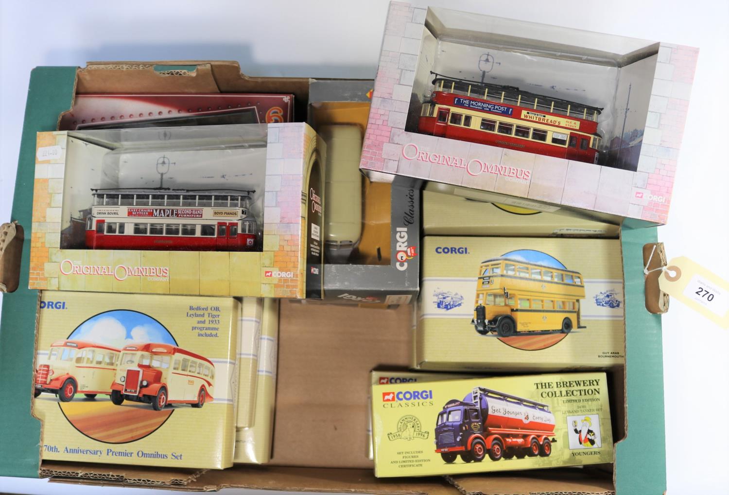 16 Corgi Classics/Tramlines. Guy Arab/Leyland Atlantean set - Devon General. Bedford OB/Leyland