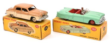 2 Dinky Toys American Cars. Packard Convertible (132) example in light green with red interior and