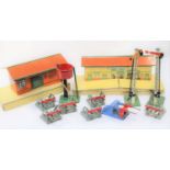 12 Hornby O Gauge Accessories. A late style (1950's) No.3 Station with fixed doors, no chimneys,