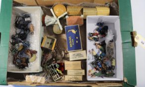 A quantity of lead farm items by Britains, etc. Including; 2x horse and carts (one boxed). A