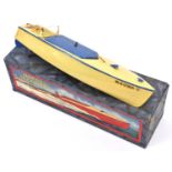 Hornby Speed Boat/Racing Boat No.2. A tinplate clockwork powered boat painted in cream with dark