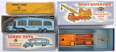 2 Dinky Toys. A Pullmore Car Transporter (582). All light blue example with grey load decks, with