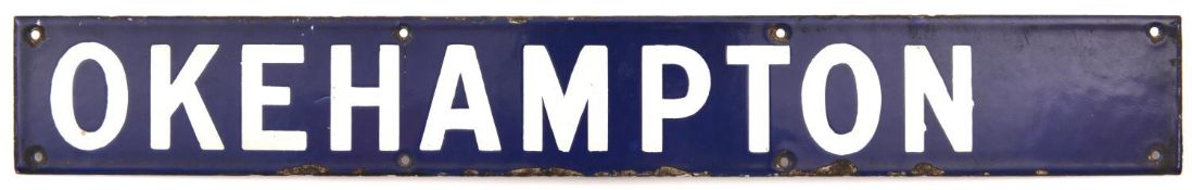 An enamel sign from a departure indicator board. Possibly from Waterloo for the Southern Railway/