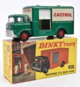 Dinky Toys Bedford TK Box Van (450). In metallic green and white 'CASTROL' livery, with red interior