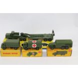 4x Dinky Toys military vehicles. A 3-ton Army Wagon (621). A Military Ambulance (626). An Armoured