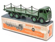 A Dinky Supertoys Foden flat truck with chains (505). An FG 2nd type in dark green with light
