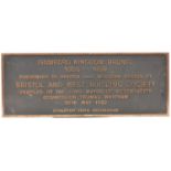 A brass plate commemorating the unveiling of the statue of Isambard Kingdom Brunel by John Doubleday