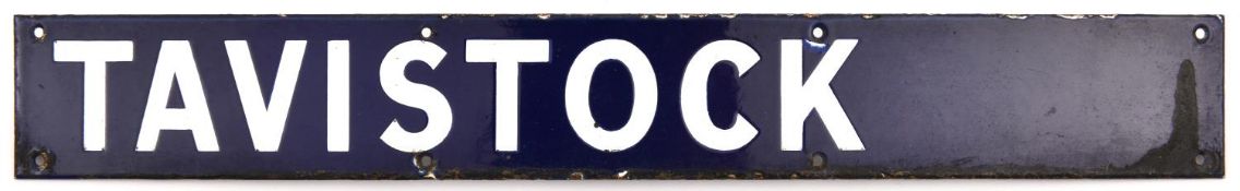 An enamel sign from a departure indicator board. Possibly from Waterloo for the Southern Railway/