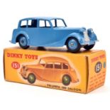 A Dinky Toys Triumph 1800 Saloon 151. Light blue body with light blue hubs. Boxed, minor wear.