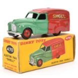 Dinky Toys Austin Van 'SHELL' (470) in red and green Shell/BP livery, with red wheels. Boxed, some