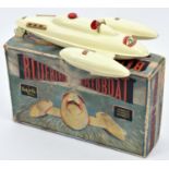 A scarce Sutcliffe tinplate clockwork Bluebird II Speedboat. In cream with red and gold painted