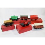 6 Hornby O Gauge Freight Wagons. No.1 Side Tipping Wagon, McAlpine. Cement Wagon RS660. NE Fish van,