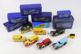 8x white metal models. 6x reproduction Dinky Toys type vehicles by David Gilbert Models (D.G.