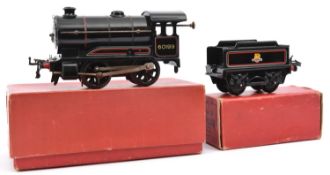Hornby O Gauge clockwork Type 50 BR 0-4-0 tender locomotive. Both in red/white lined gloss black