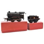 Hornby O Gauge clockwork Type 50 BR 0-4-0 tender locomotive. Both in red/white lined gloss black