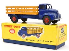 Dinky Toys Leyland Comet Lorry. (417). An example with violet blue cab and chassis, with yellow rear