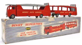 Dinky Supertoys Car Carrier With Trailer (983). In bright red and light grey livery, 'Dinky Auto