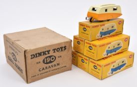 A Dinky Toys Trade Pack of 6 CARAVAN (190). Containing 3x mid blue/cream examples and 3x deep