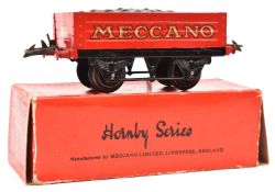 A Hornby 'O' gauge Coal Wagon. In red with 'Meccano' to sides. Boxed, some wear. Contents VGC,