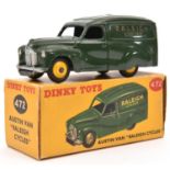 Dinky Toys Austin Van 'Raleigh Cycles' (472). In dark green with yellow wheels. Boxed, minor wear.