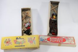 2x 1960s puppets. A Barnsbury Puppet; Yogi Bear. Together with a yellow boxed Pelham Puppets; Cat.