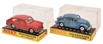 2 Dinky Toys. Volkswagen De Luxe Saloon 129. In metallic blue with white interior. Plus a Volkswagen