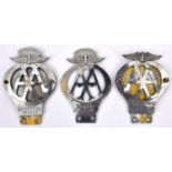 3x AA radiator badges. 2x Rhodesia AA examples and a British example. QGC-GC. Plate 2. £40-60
