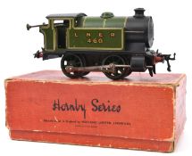Hornby O Gauge. A No.1 clockwork LNER 0-4-0 tank locomotive RN 460 in lined green livery. Boxed,
