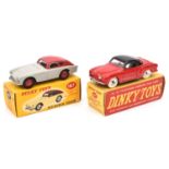 2 Dinky Toys. AC Aceca Coupe (167). Example in light grey with red roof and wheels. Plus a