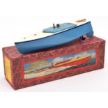 Hornby Speed Boat/Racing Boat No.1. A tinplate clockwork powered boat painted in light blue and